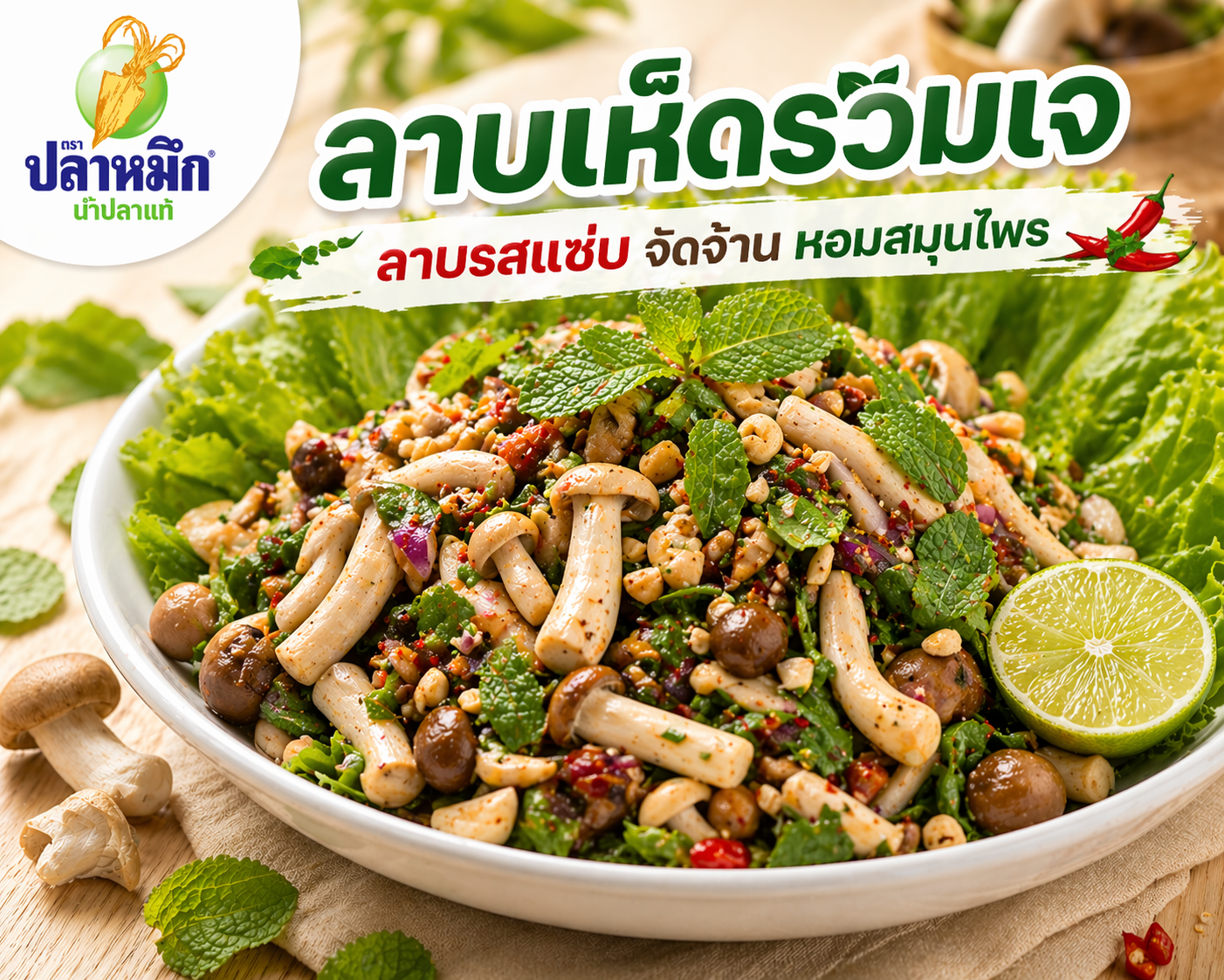 J-Festival Feast: Delicious and easy-to-follow: Zesty Mushroom Larb. This bold Isan-style dish swaps meat for a variety of mushrooms, offering a chewy and satisfying crunch. Tossed with traditional Larb seasoning, toasted rice powder, and chili flakes, it delivers a meat-like texture that is both light on the stomach and packed with health benefits.