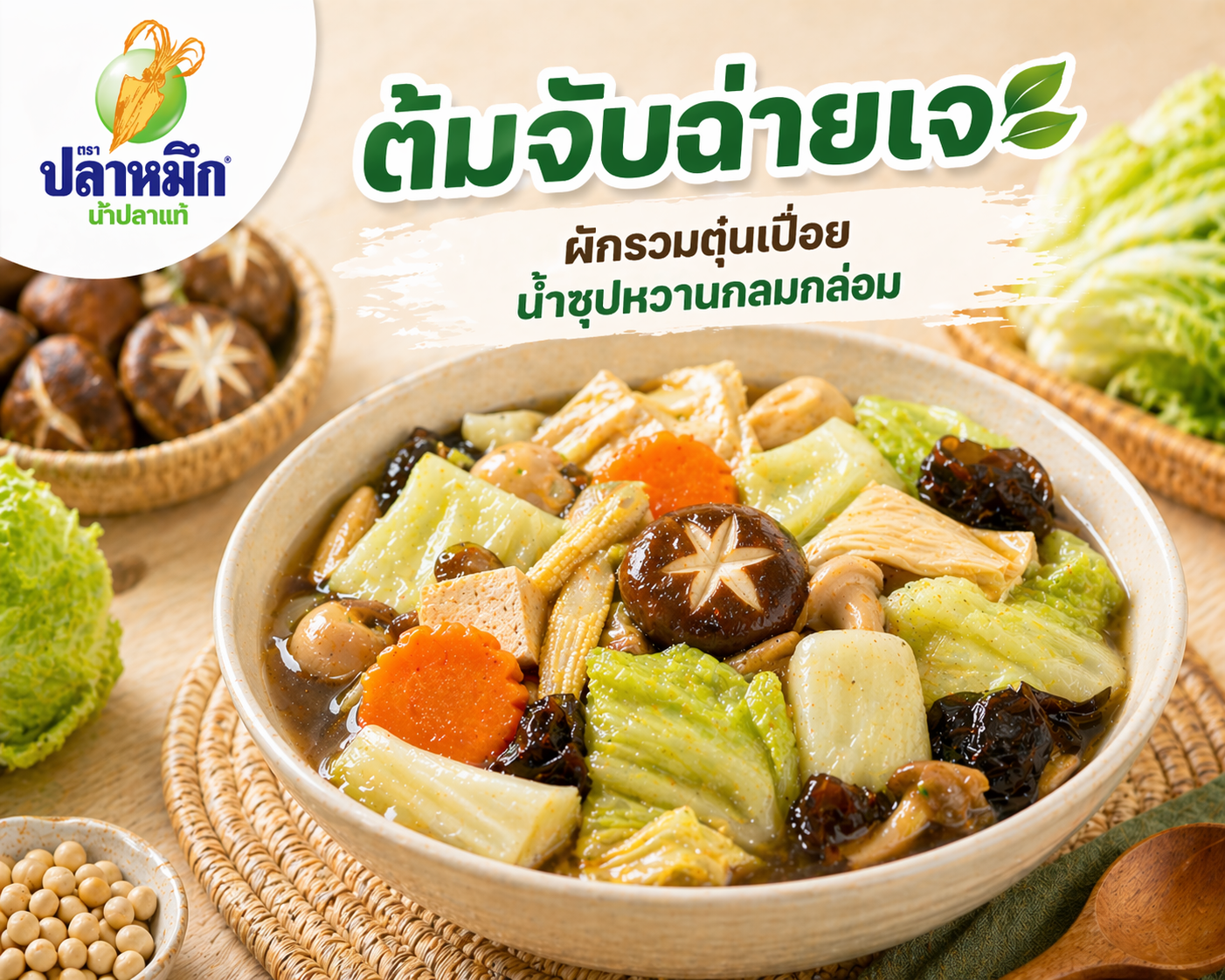 J-Festival Feast: J Mixed Vegetable Stew (Tom Jab Chai): A medley of assorted vegetables simmered until tender and naturally sweet. This dish blends the sweetness of garden-fresh greens with the rich aroma of shiitake mushrooms. The longer it’s reheated, the deeper and more intense the flavors become. It’s excellent for digestion and a perfect choice for weight management during the J-Festival, as it is low in calories yet incredibly high in nutrients.