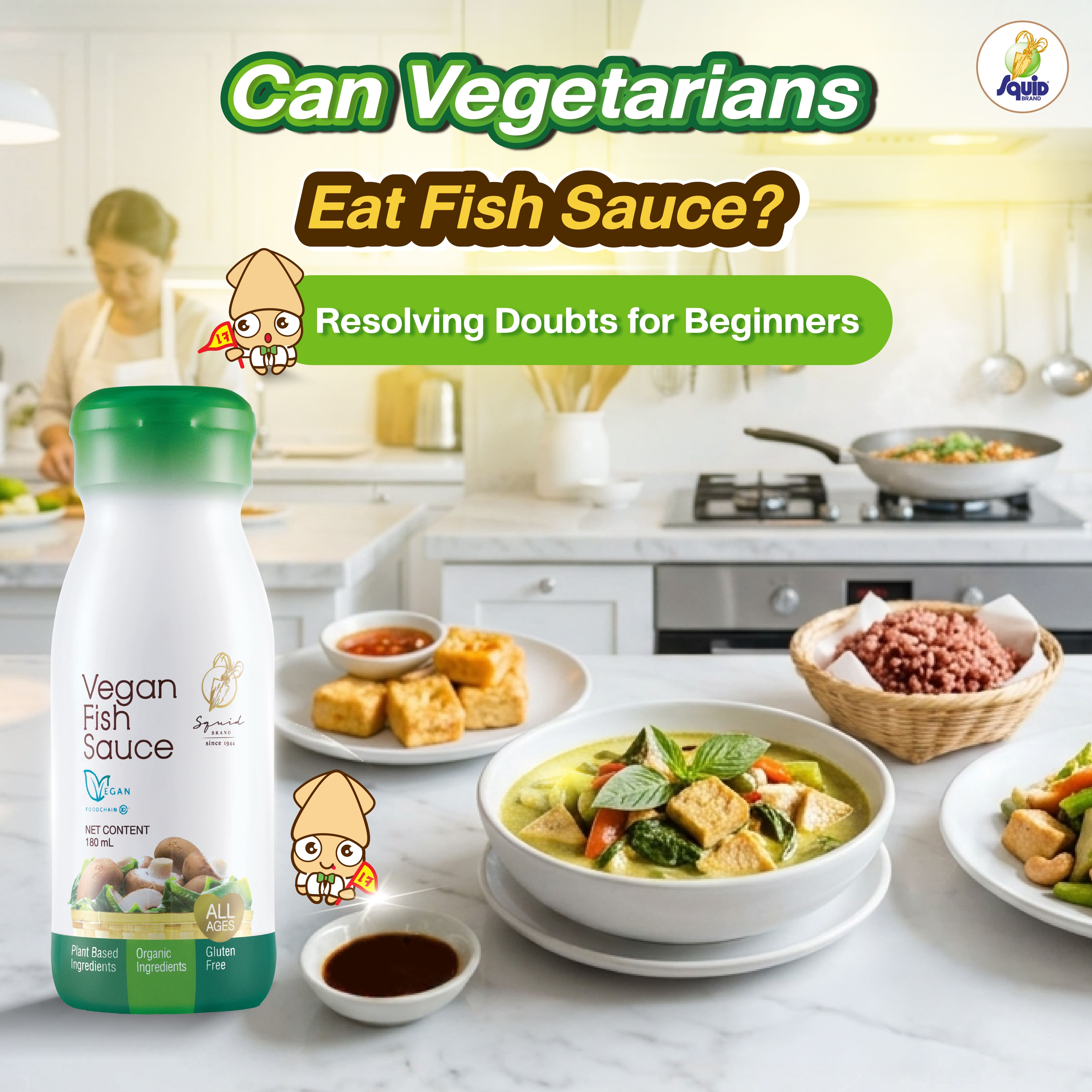 Squid Brand Vegan Fish Sauce Plant-based vegan fish sauce alternative for vegetarian Thai cooking